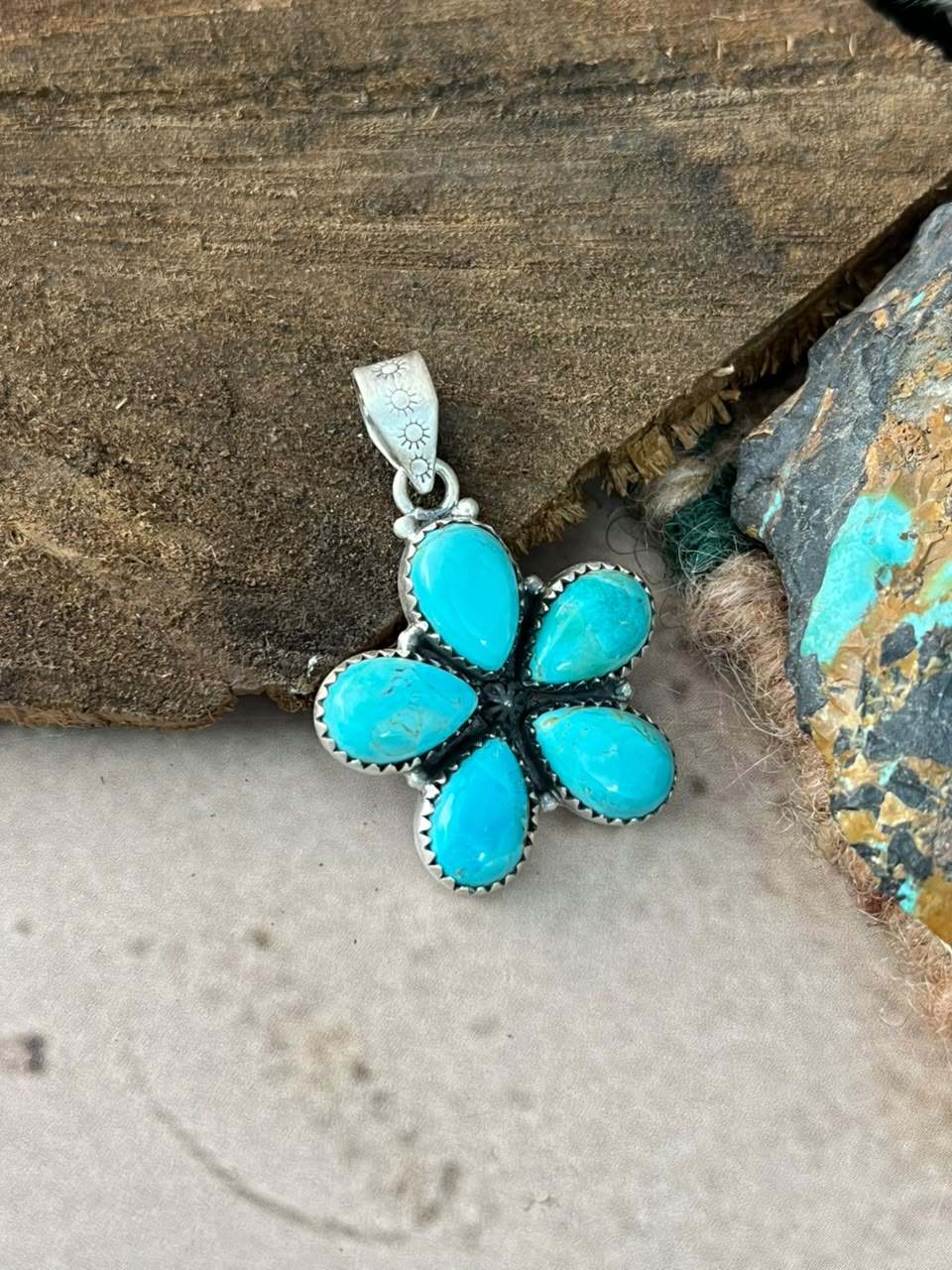 Handmade Sterling Silver Kingman Turquoise Pendant Signed Nizhoni