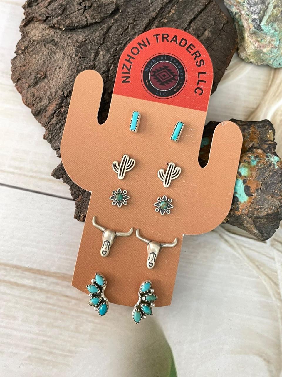 Handmade Sterling Silver Kingman Turquoise Post Studs Cards