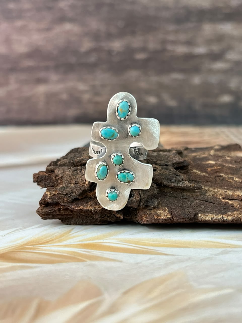Handmade Sterling Silver Kingman Turquoise Adjustable Ring Signed Nizhoni