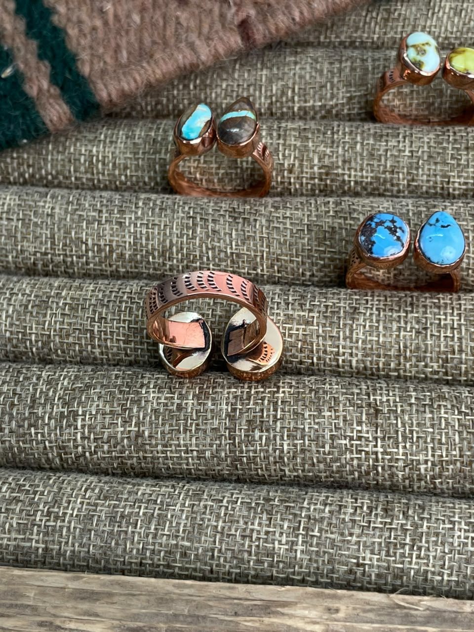 Handmade Royston, Paloma, Palomino, Sierra Bella, Sonoran Mountain and Golden Hills Turquoise Copper Collection: Adjustable Ring