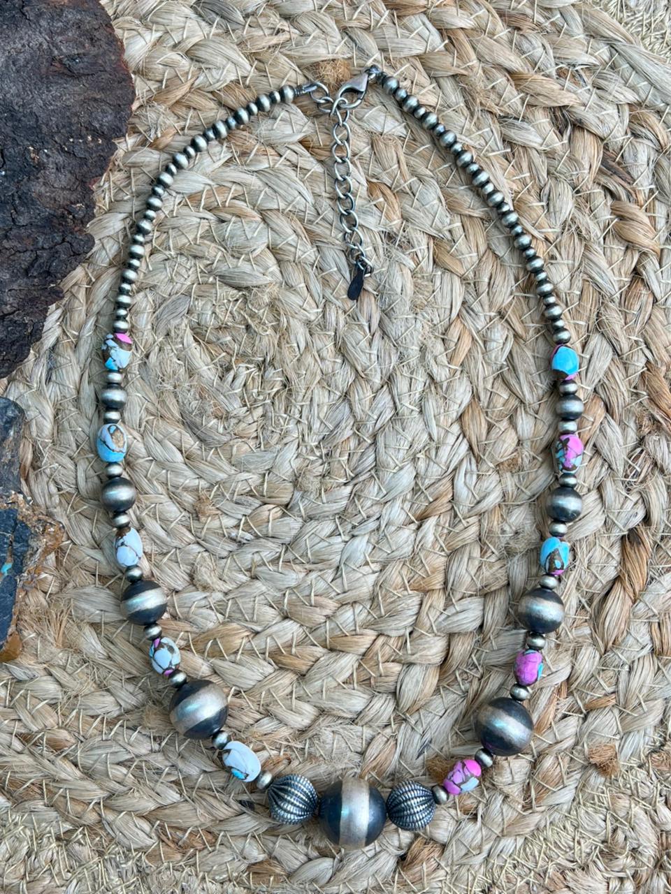 Handmade Sterling Silver Beaded Cotton Candy Necklace "Signed Nizhoni"