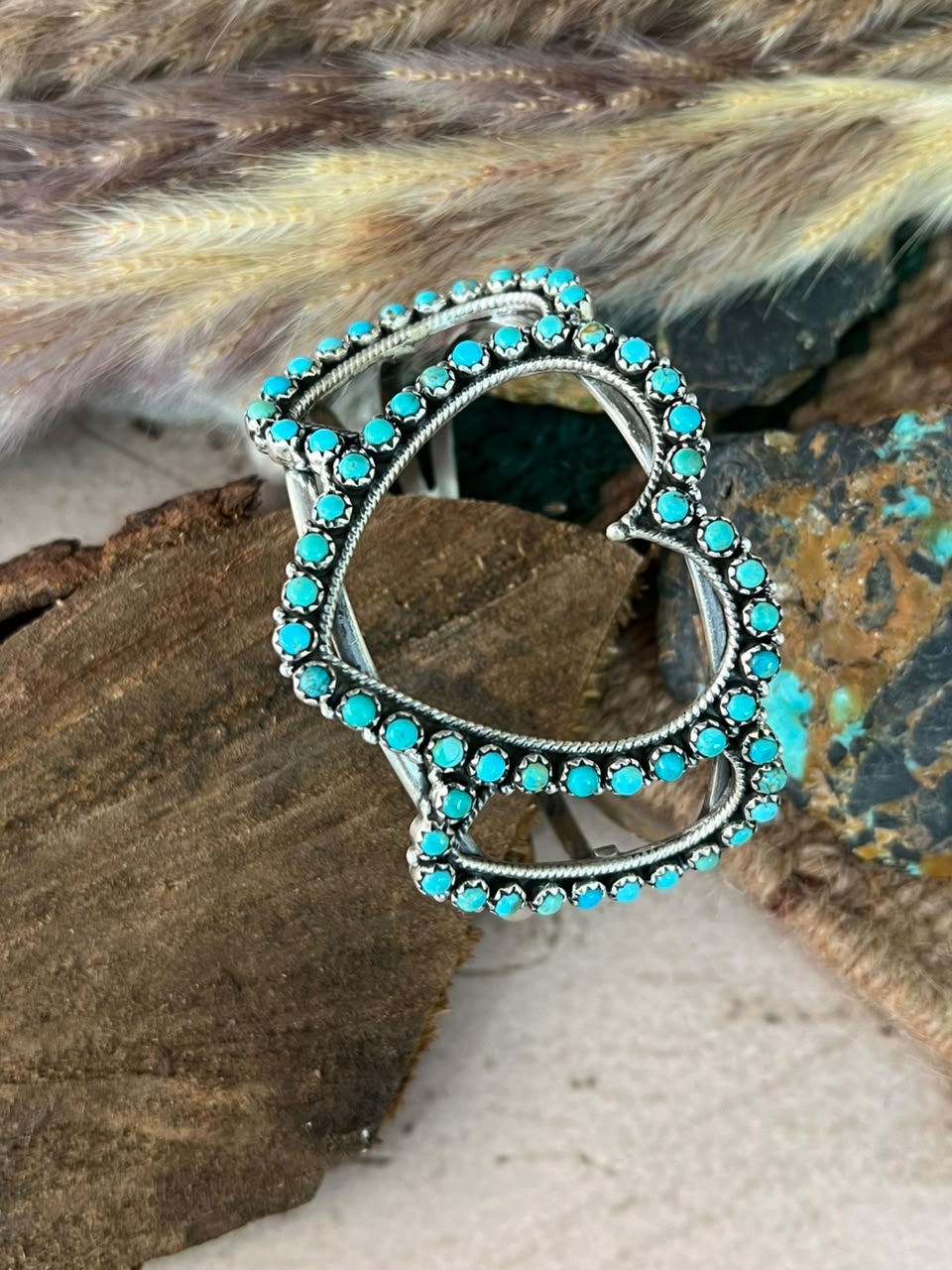 Handmade Sterling Silver Kingman Turquoise Cuff Heart Bracelet Signed Nizhoni (5)