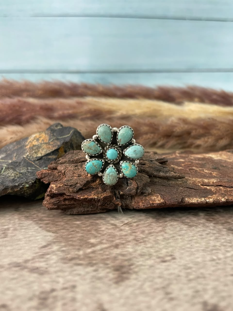 Handmade Sterling Silver Number 8 Turquoise Collection: Adjustable Ring Signed Nizhoni