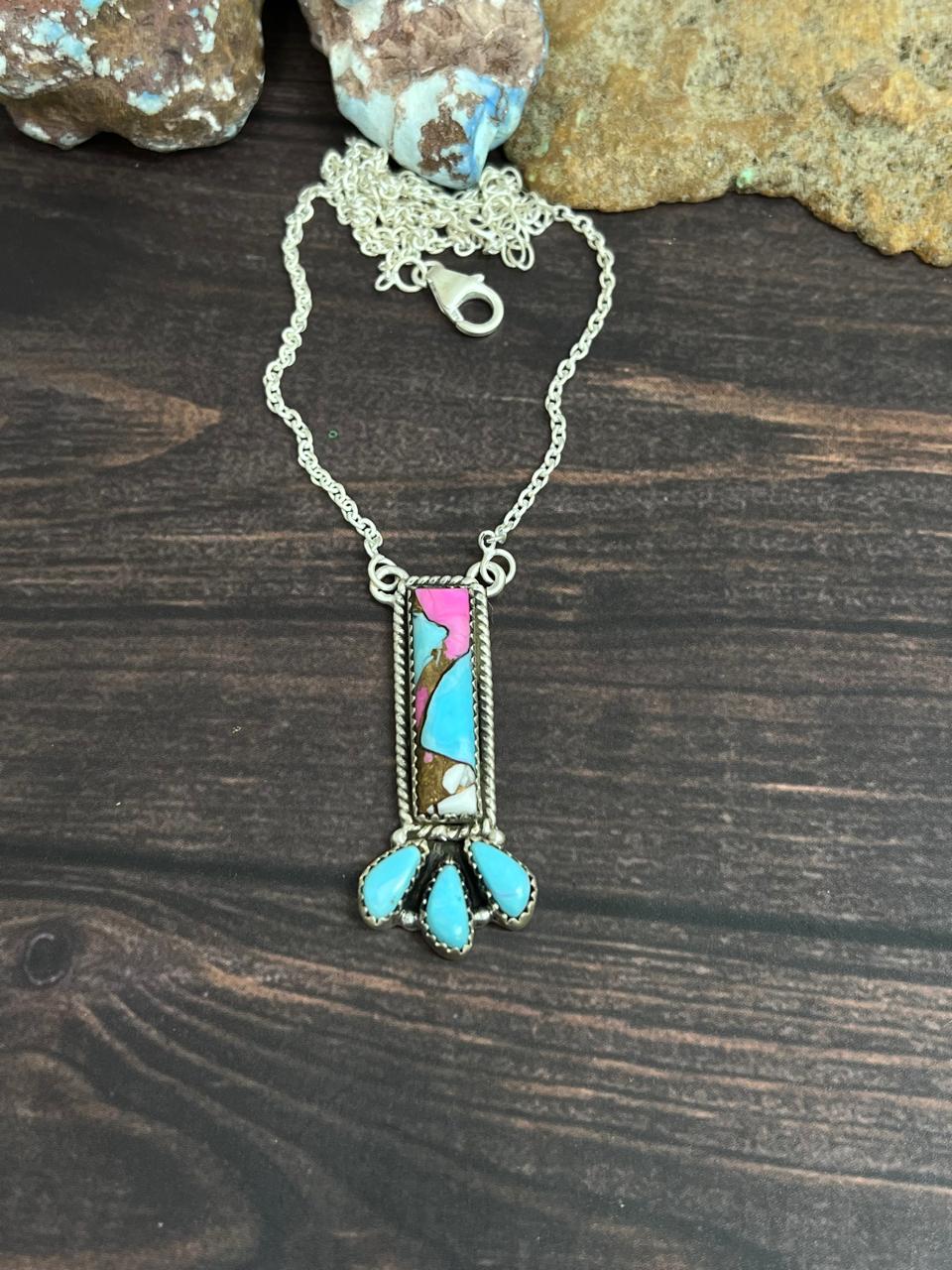 Handmade Sterling Silver Cotton Candy Turquoise Necklace with Signed Nizhoni