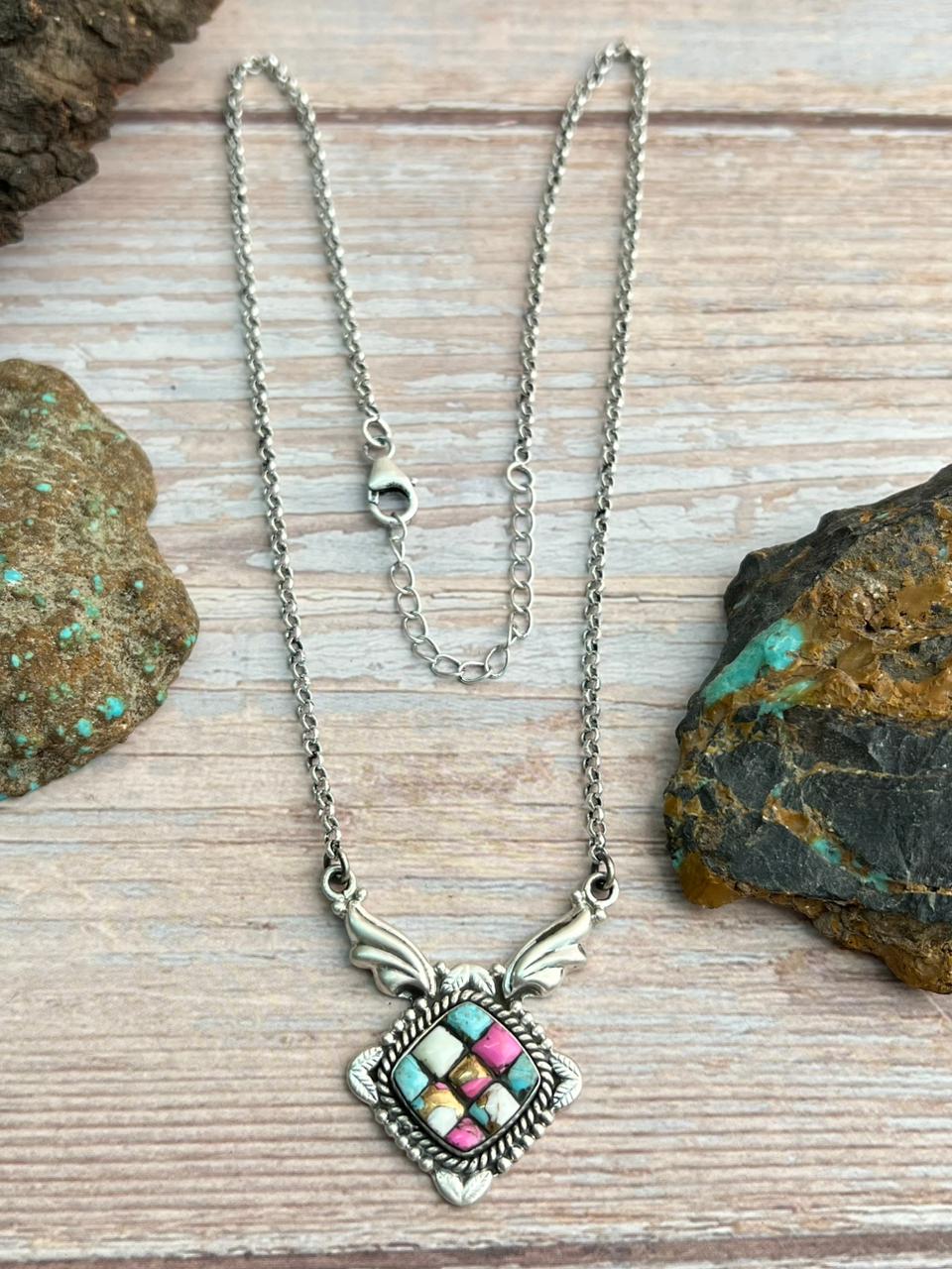 Handmade Sterling Silver Cotton Candy Necklace "Signed Nizhoni"