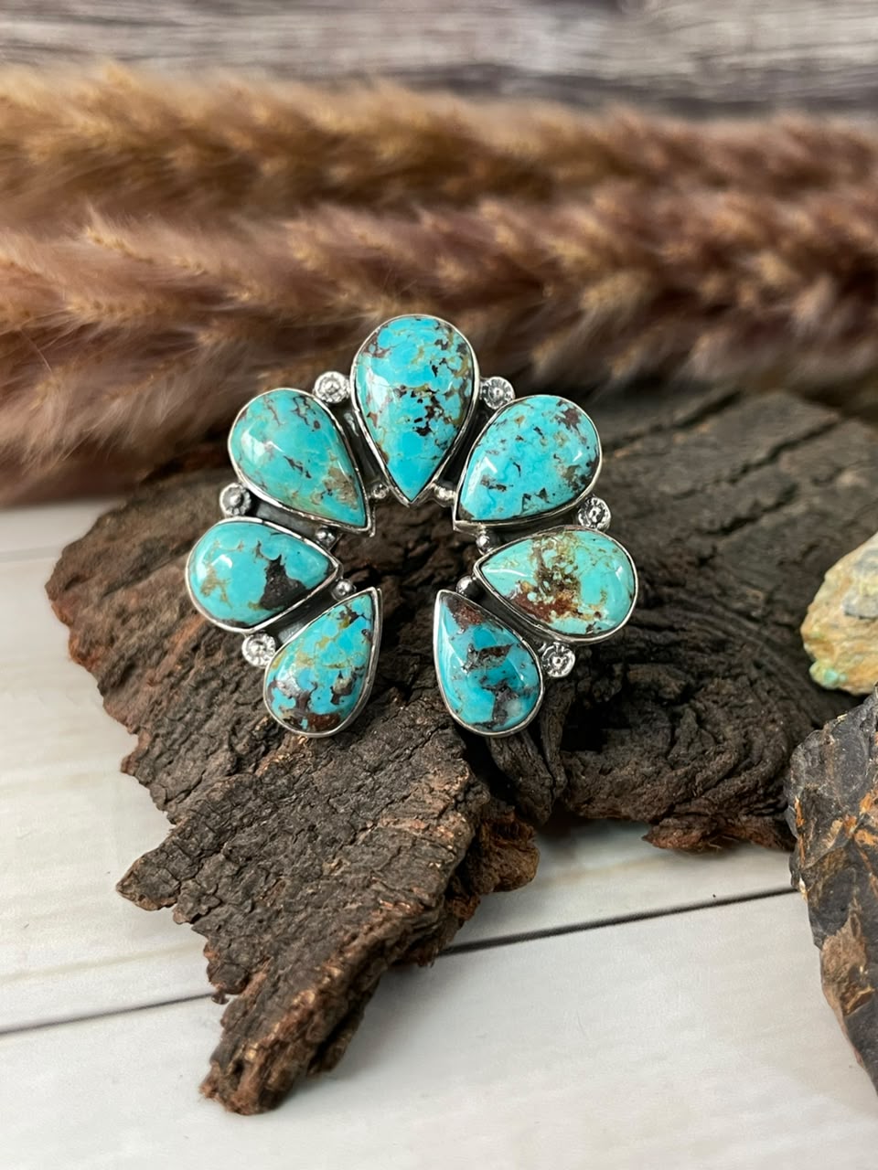 Handmade Sterling Silver Crimson Cowgirl Turquoise Collection: Naja Adjustable Ring Signed Nizhoni
