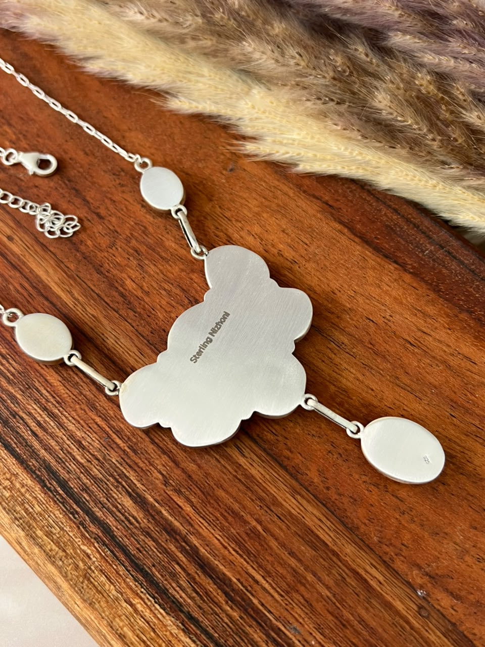 Handmade Sterling Silver Blue Kingman Turquoise Necklace Signed Nizhoni (1)