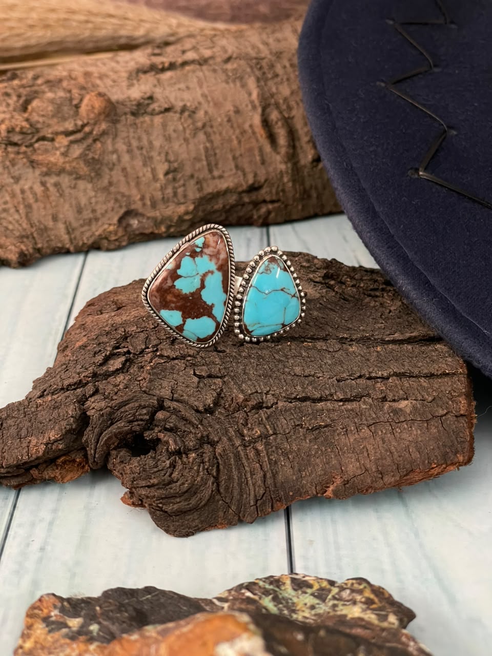 Handmade Sterling Silver Egyptian Turquoise Collection: Adjustable Ring Signed Nizhoni
