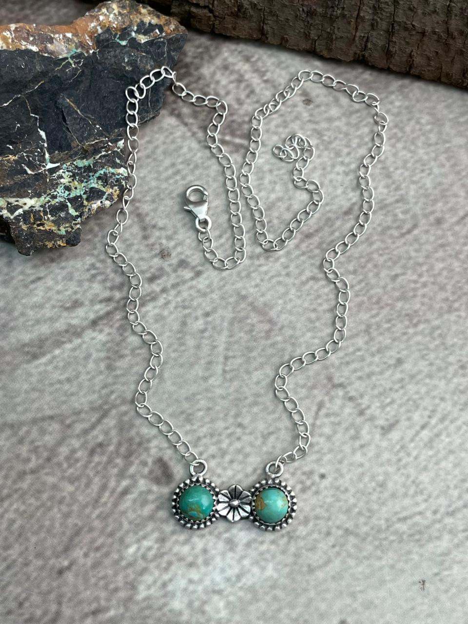 Handmade Sterling Silver Kingman Turquoise Necklace "Signed Nizhoni"