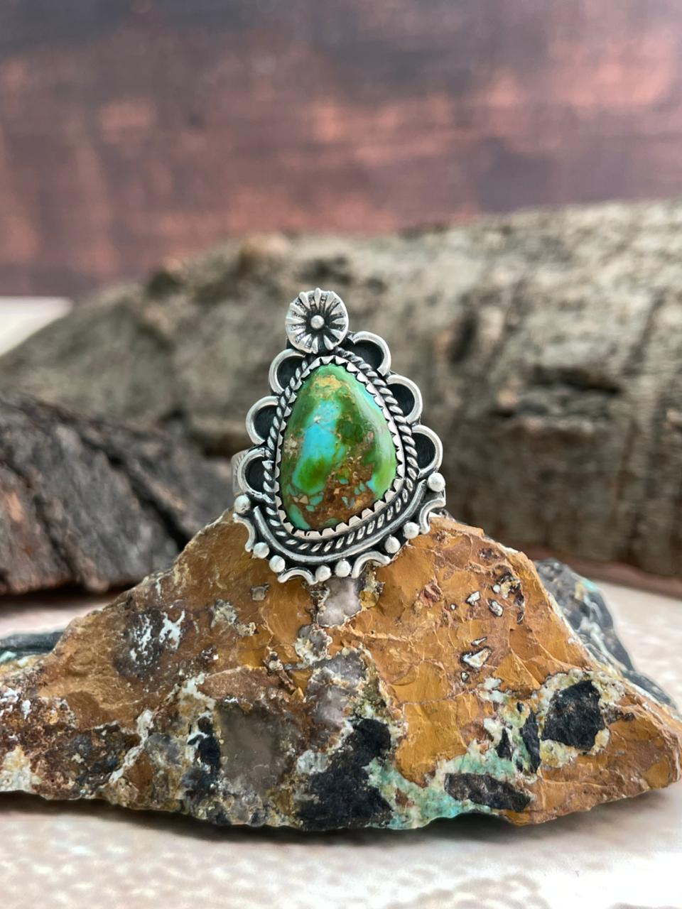 Handmade Sterling Silver Sonoran Mountain Turquoise Adjustable Ring "Signed Nizhoni"