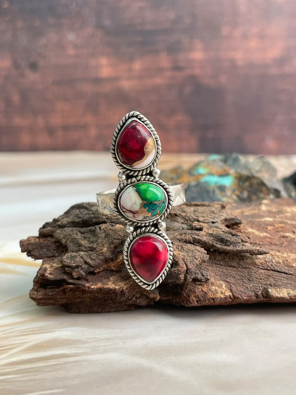 Handmade Sterling Silver Christmas Dahlia Collection: Adjustable Ring Signed Nizhoni