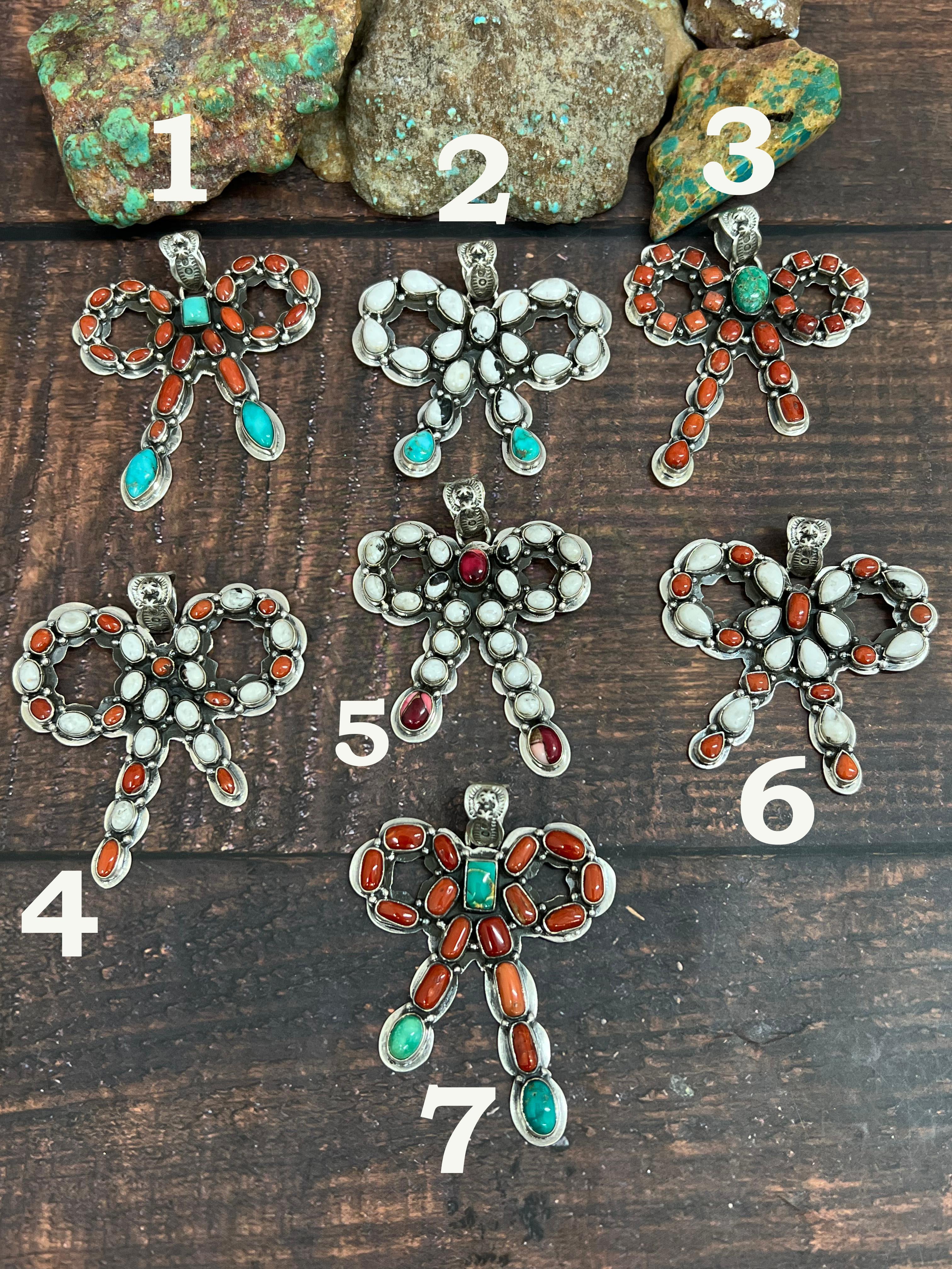 Handmade Sterling Silver Multi Stones Pendant, Signed Nizhoni