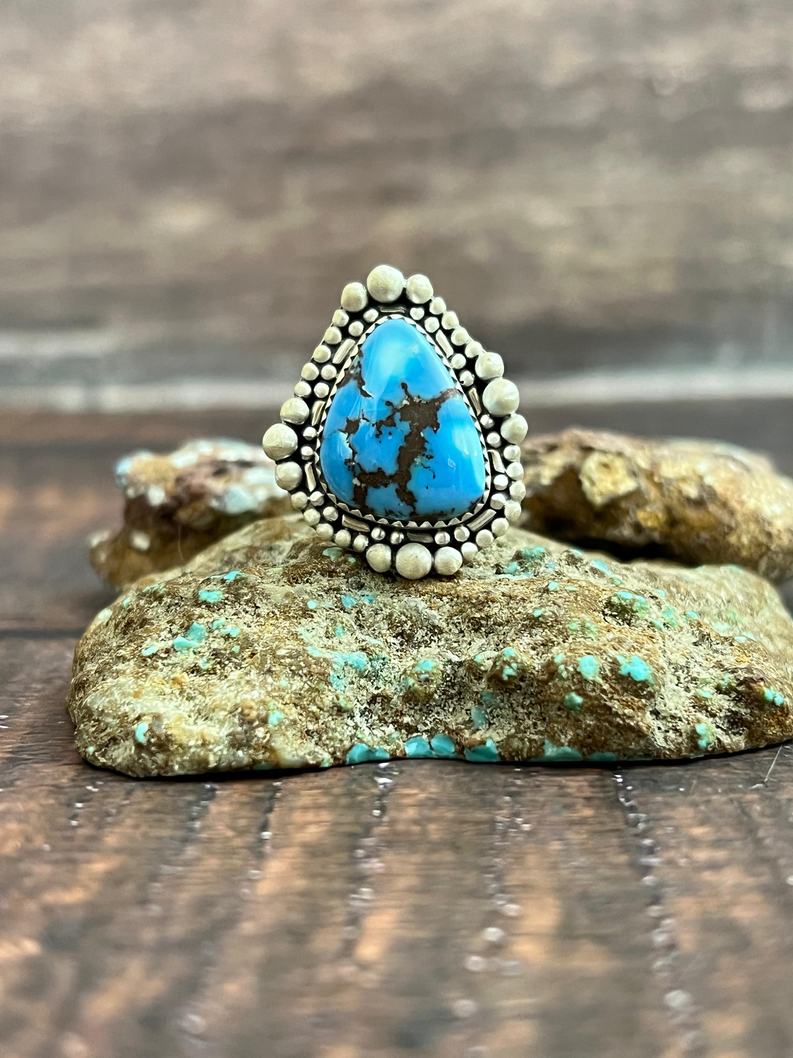 Handmade Sterling Silver Golden Hills Turquoise Adjustable Ring, Signed Nizhoni