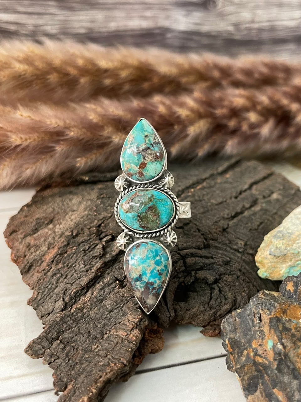 Handmade Sterling Silver Crimson Cowgirl Turquoise Collection: Adjustable Ring Signed Nizhoni
