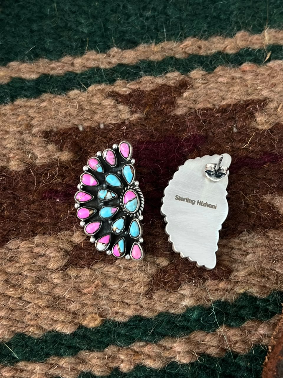 Handmade Sterling Silver Cotton Candy Post Studs Earrings Signed Nizhoni
