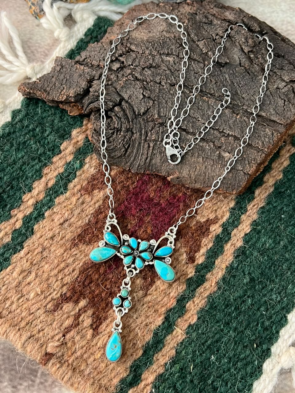 Handmade Sterling Silver Kingman Turquoise Necklace Signed Nizhoni