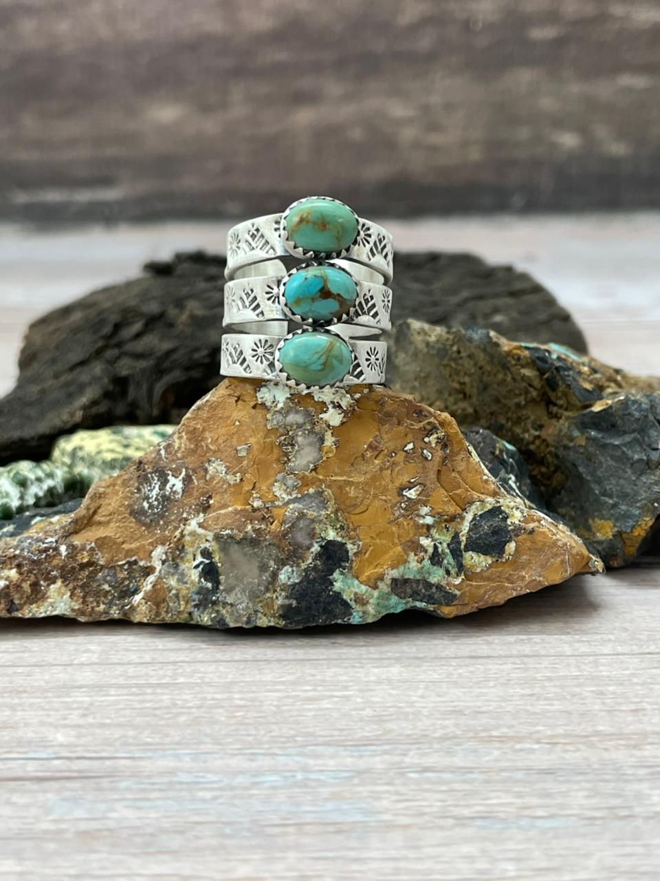 Handmade Sterling Silver Kingman Turquoise Adjustable Ring "Signed Nizhoni"