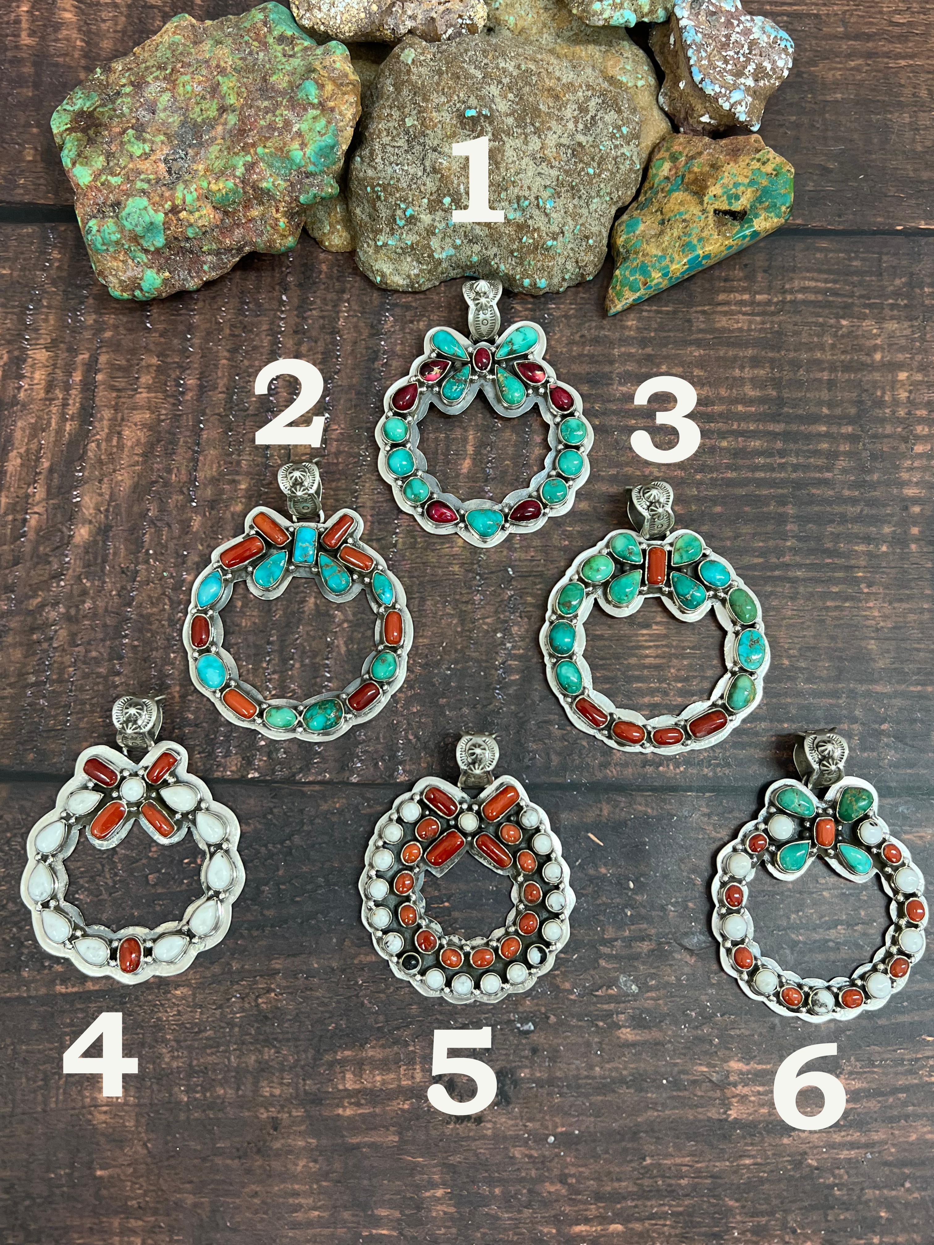 Handmade Sterling Silver Multi Stones Pendant, Signed Nizhoni