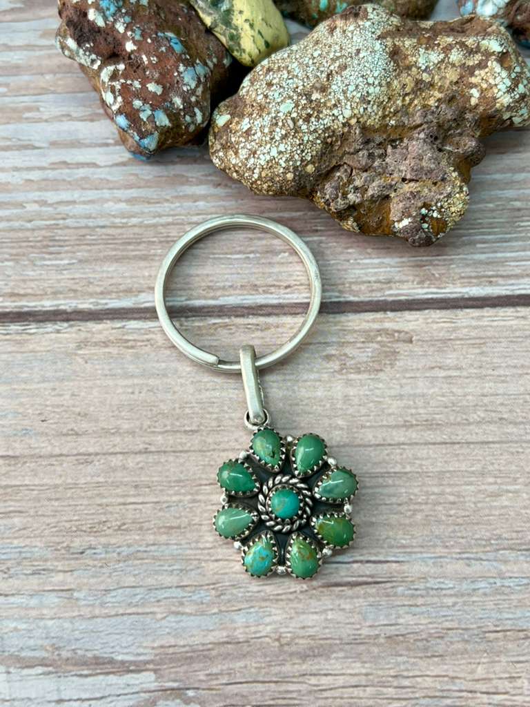 Handmade Sterling Silver Kingman Turquoise Key Chain "Signed Nizhoni"