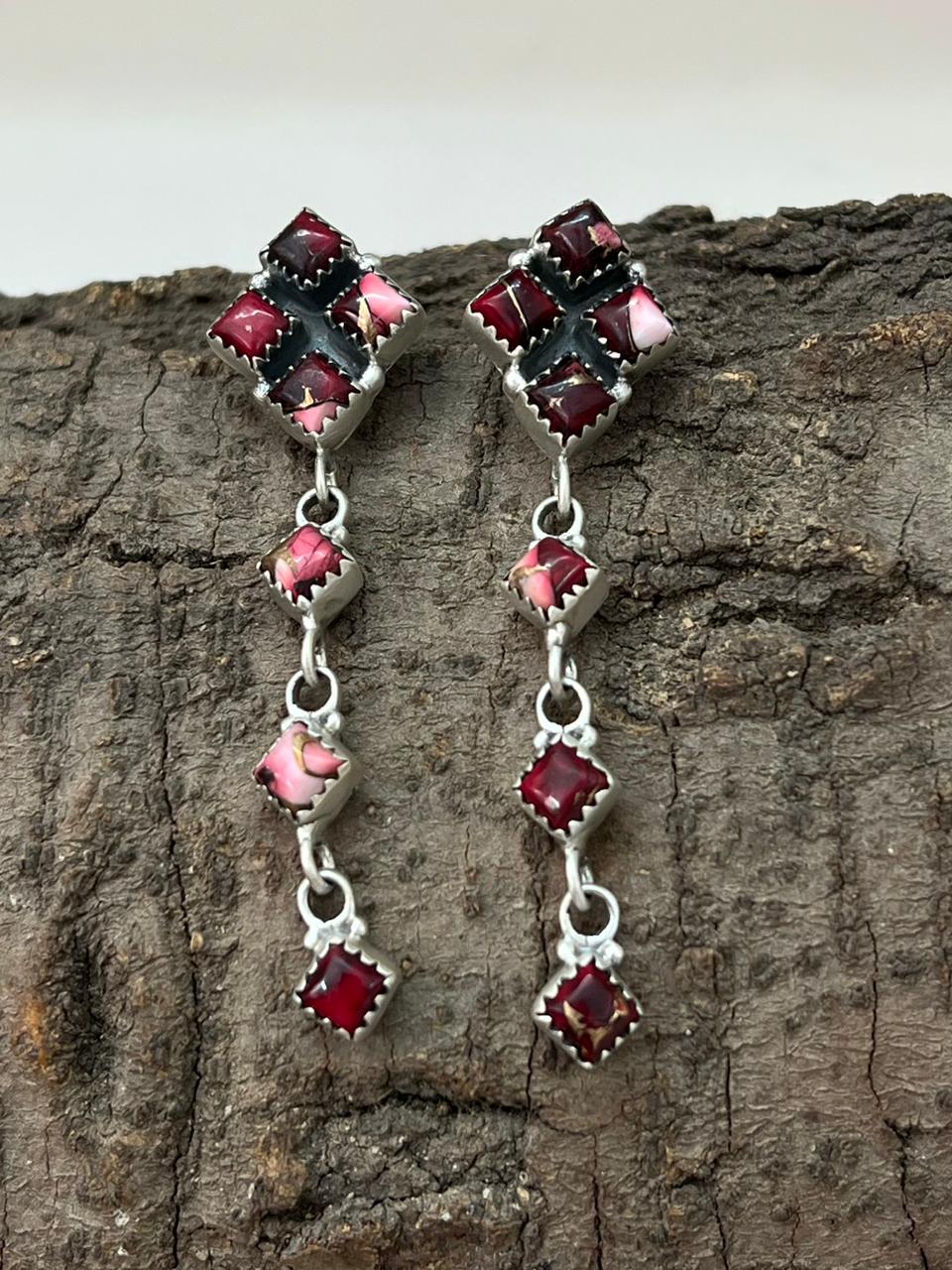 Handmade Sterling Silver Dahlia Rose Post Dangle Earrings "Signed Nizhoni"