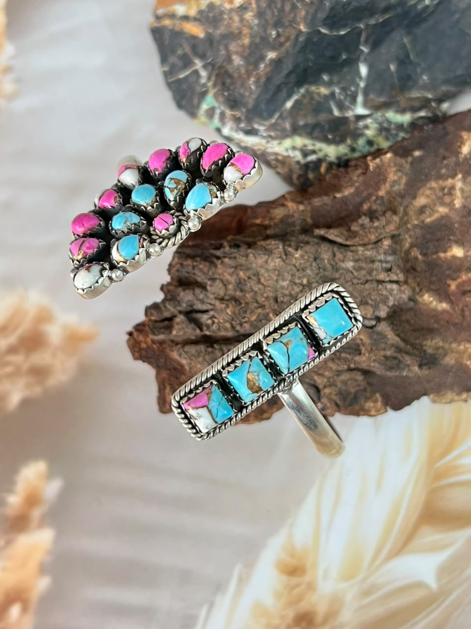 Handmade Sterling Silver Cotton Candy Cuff Bracelet Signed Nizhoni