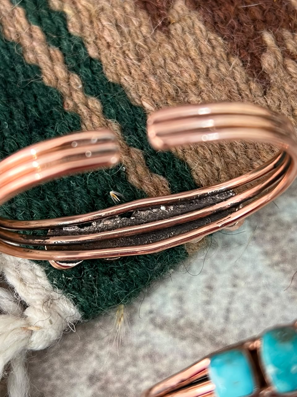 Handmade Golden Hills and White Water Turquoise Copper Collection: Cuff Bracelet