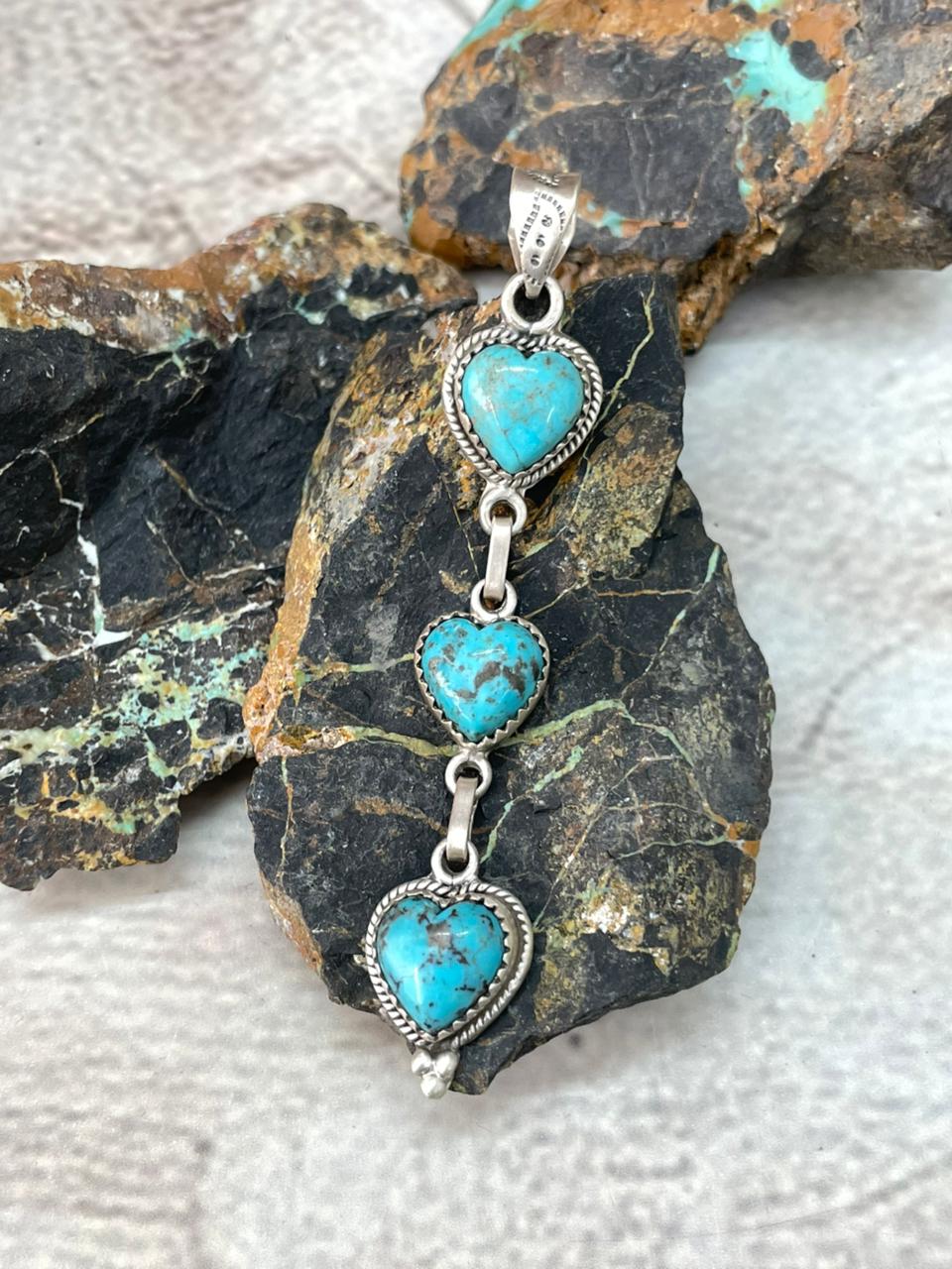 Handmade Sterling Silver Arizona Turquoise Pendant "Signed Nizhoni"