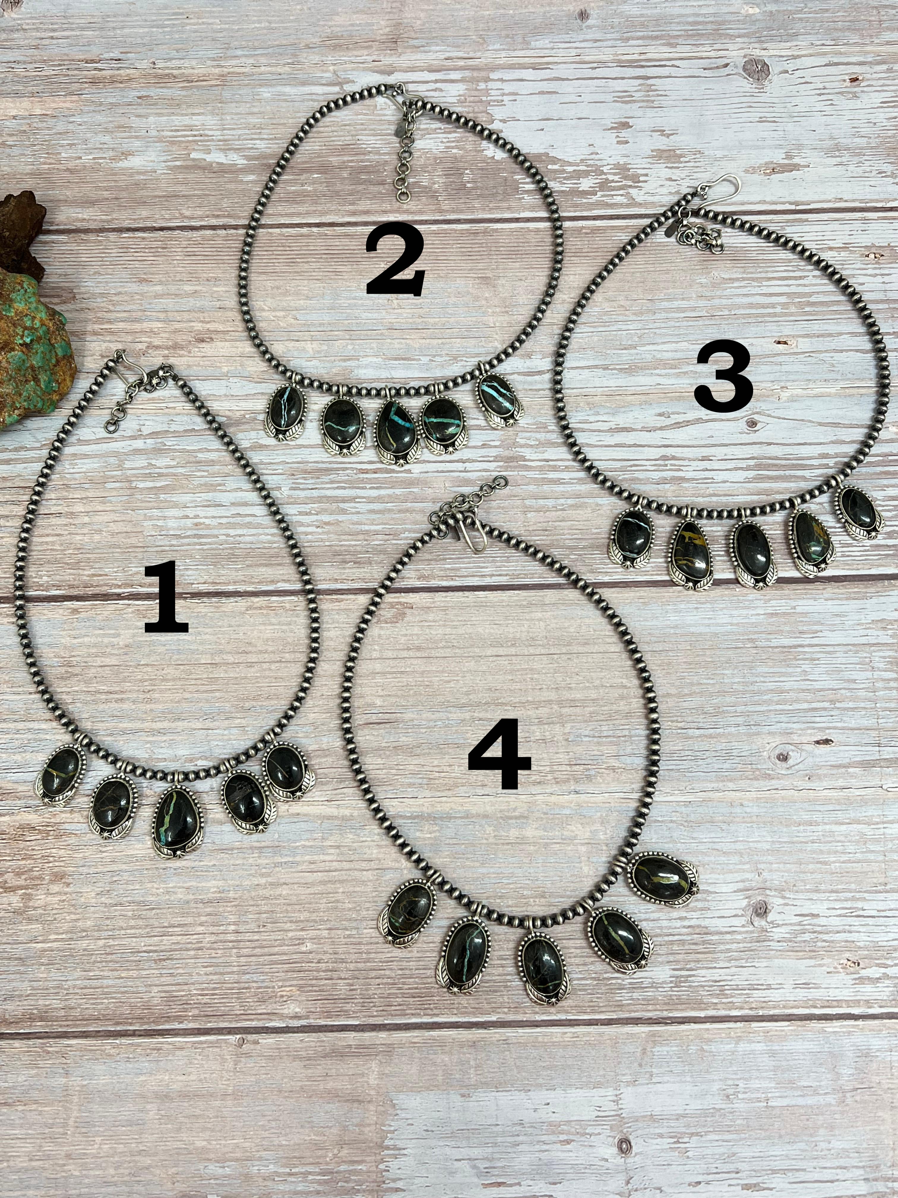 Handmade Sterling Silver Blackjack Turquoise Beaded Necklace with Signed Nizhoni