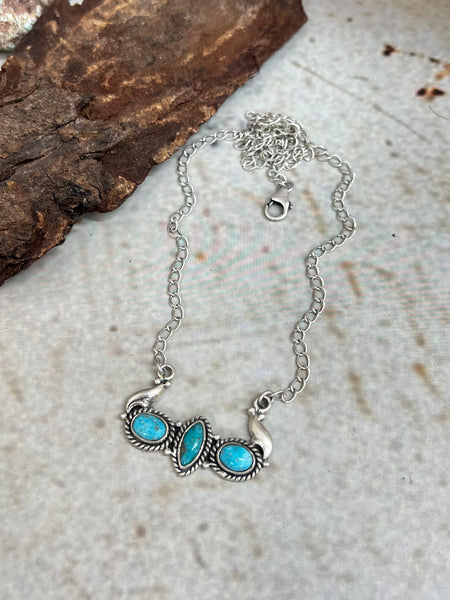 Handmade Sterling Silver White Water Turquoise Necklace Signed Nizhoni