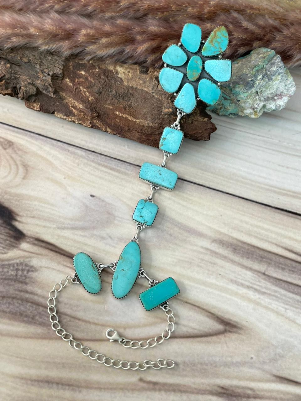 Handmade Sterling Silver Green Kingman Turquoise Collection: Hand Harness Signed Nizhoni