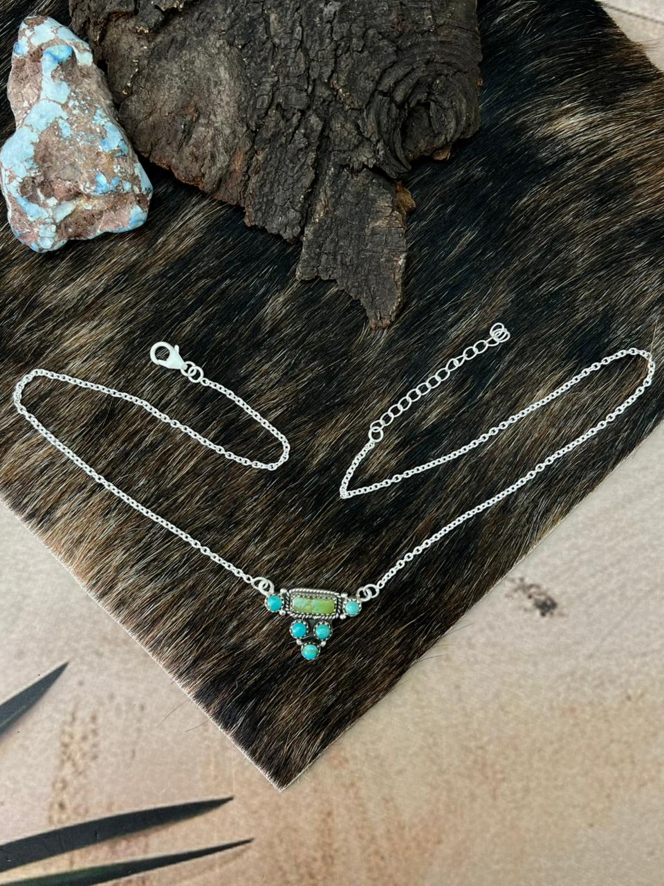Handmade Sterling Silver Kingman Turquoise Necklace "Signed Nizhoni"