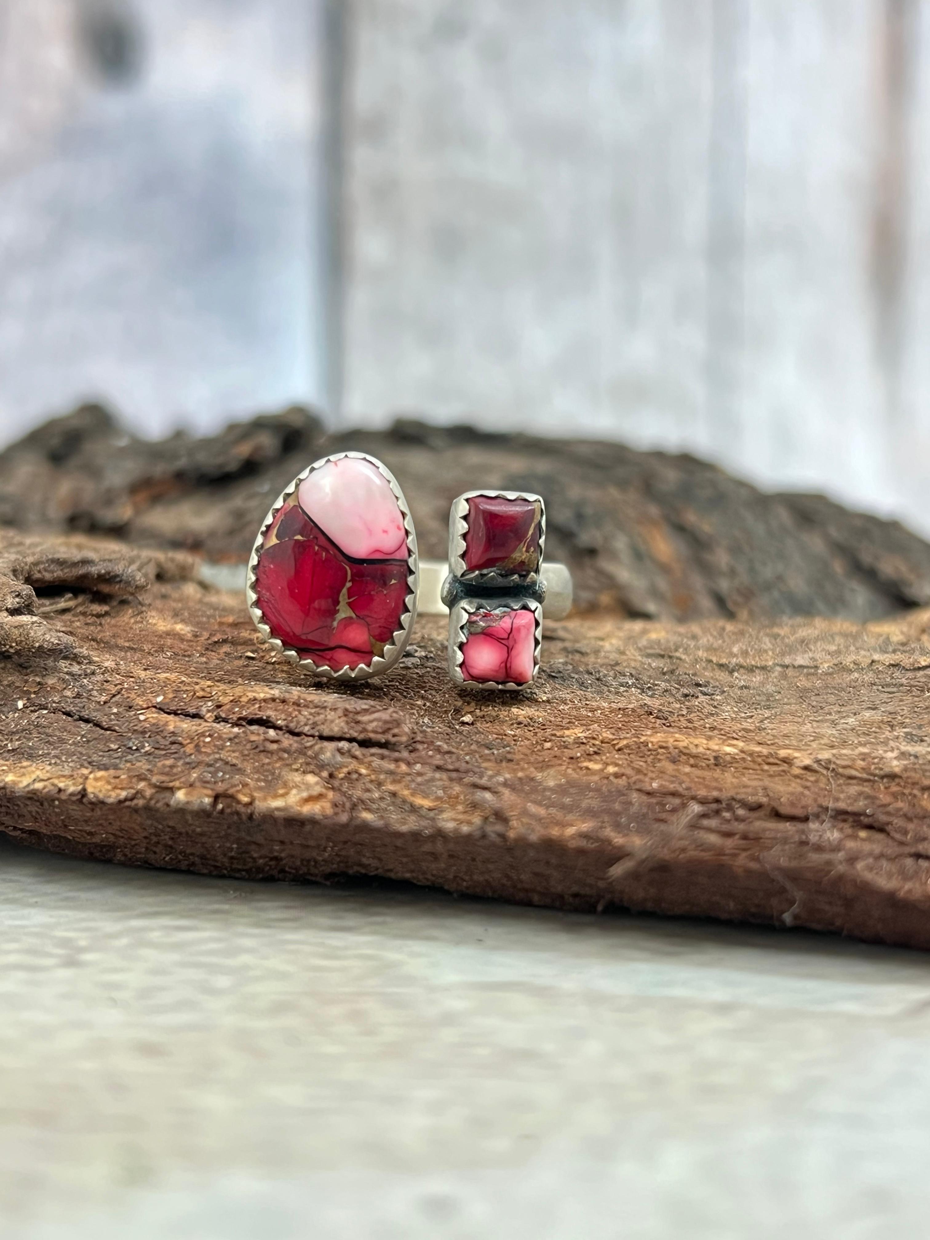 Handmade Sterling Silver Dahlia Rose Adjustable Ring with Signed Nizhoni