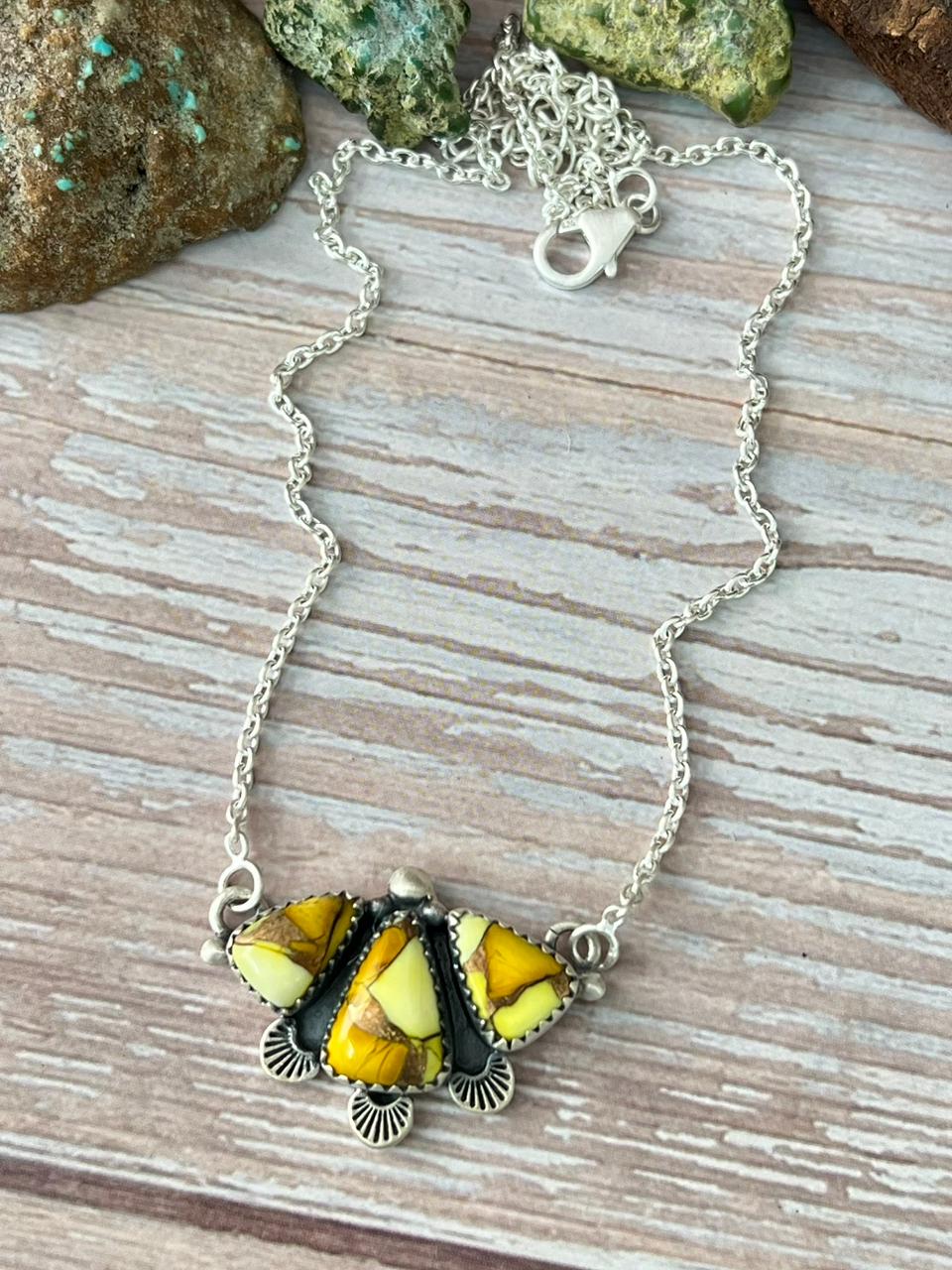 Handmade Sterling Silver Honey Dahlia Necklace with Signed Nizhoni