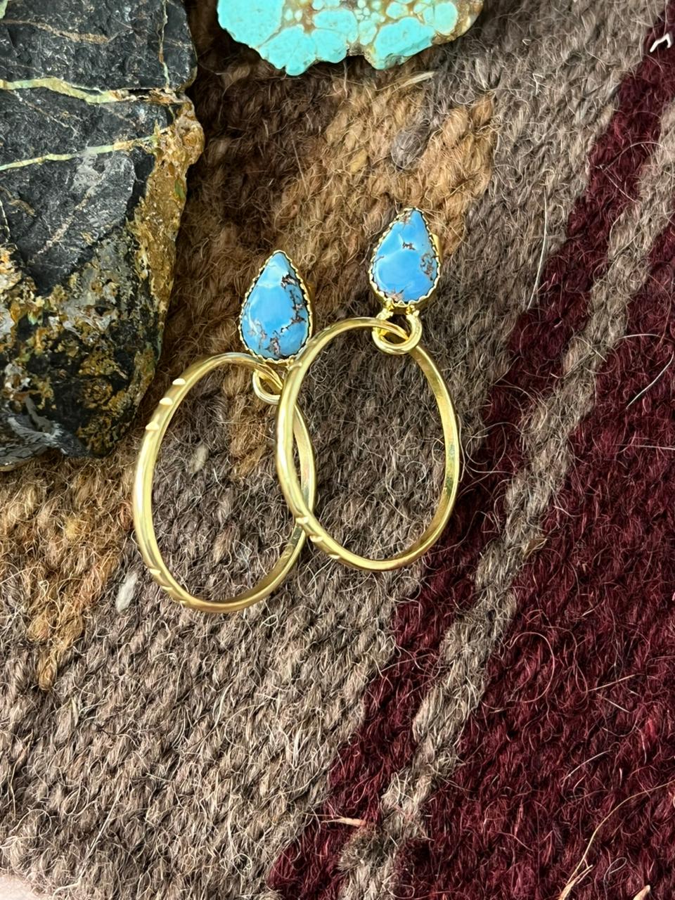 “The Golden Collection” Handmade Natural Golden Hills Turquoise Post Dangle Earrings