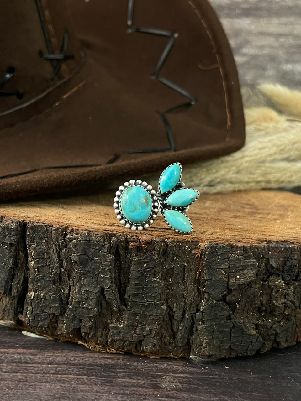 Handmade Sterling Silver Kingman Turquoise Adjustable Ring Signed Nizhoni