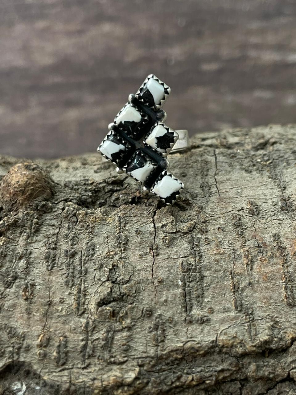 Handmade Sterling Silver White Buffalo Adjustable Ring "Signed Nizhoni"