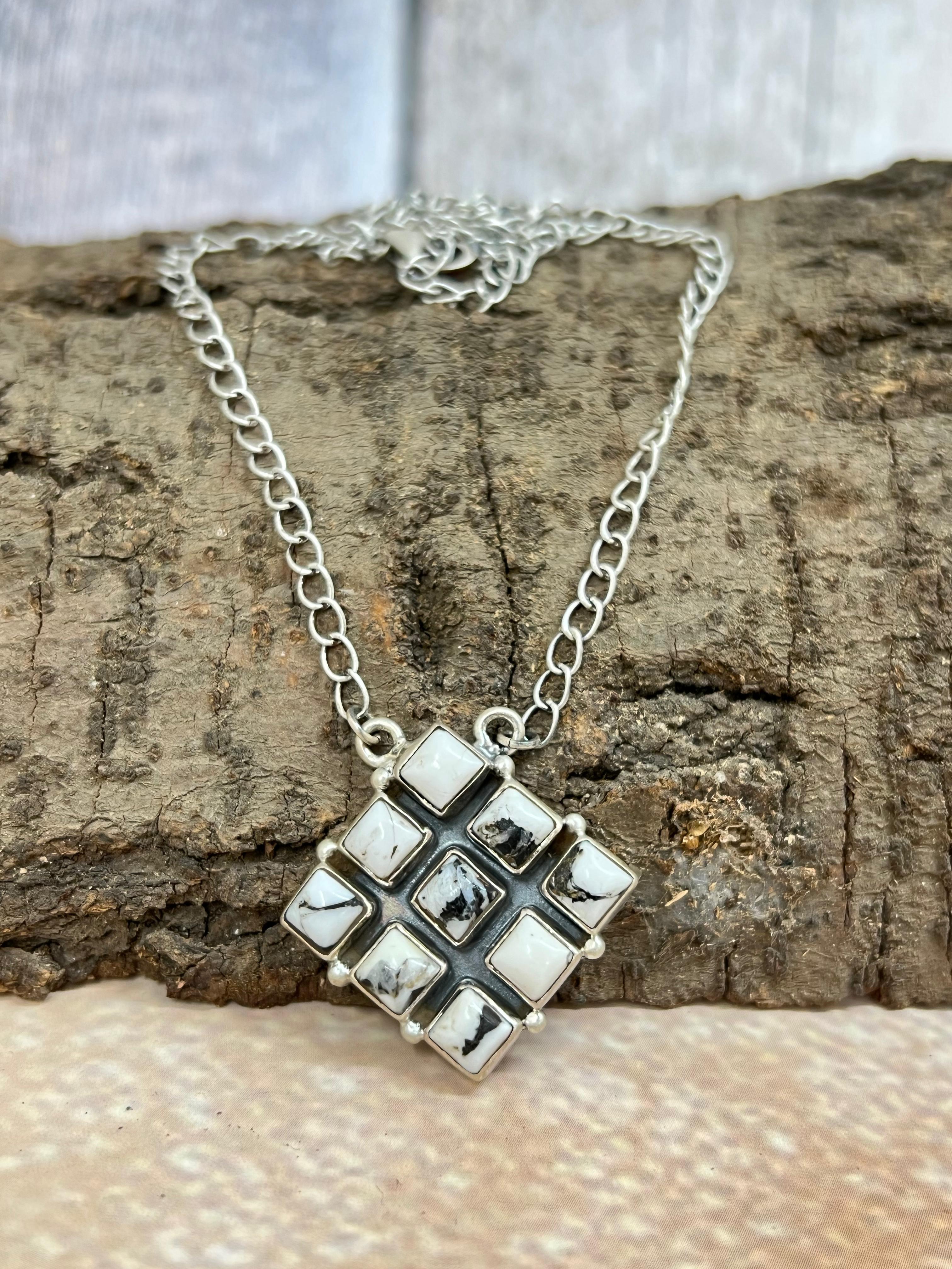 Handmade Sterling Silver White Buffalo Turquoise Necklace with Signed Nizhoni (2)