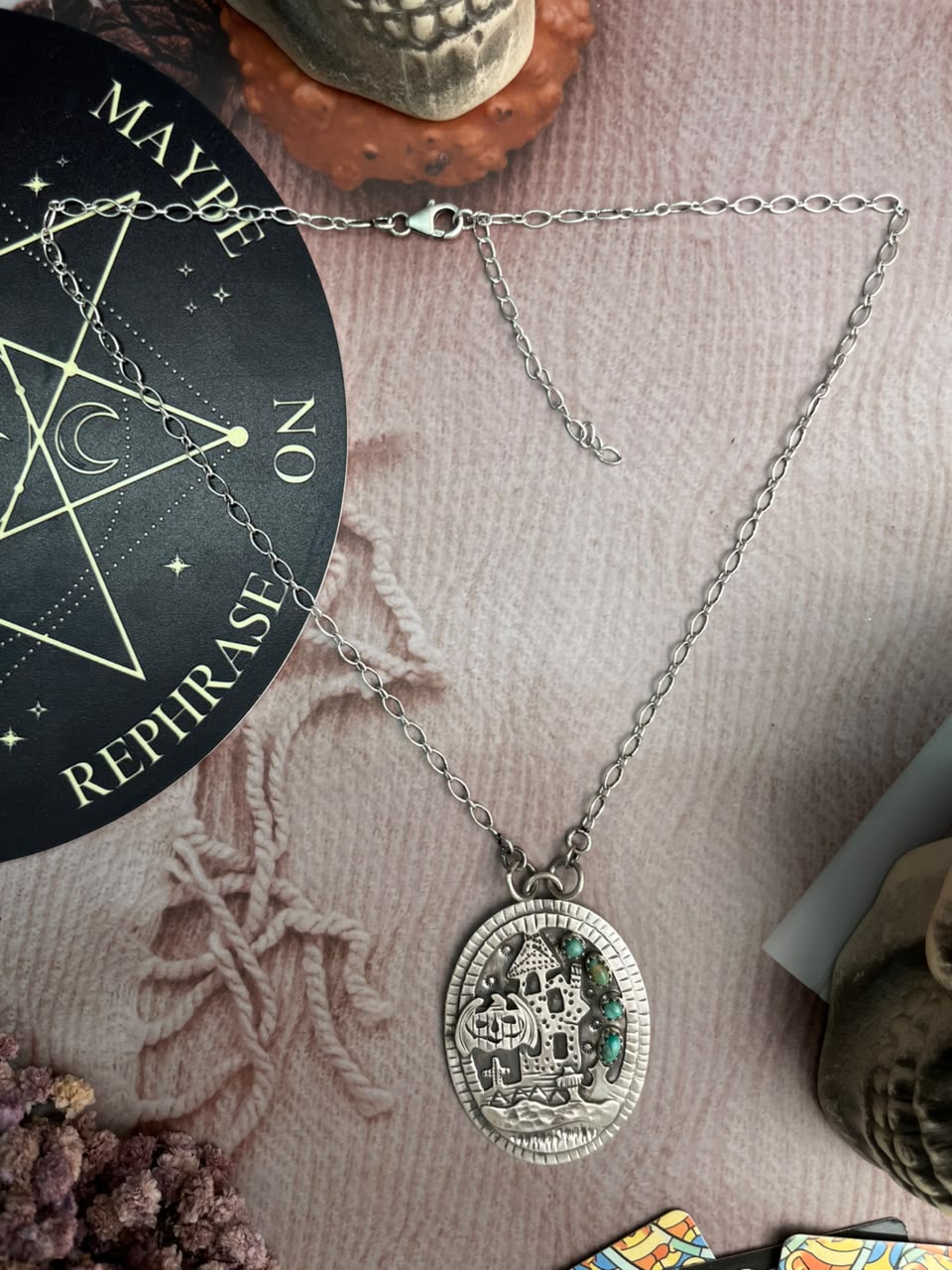 Handmade Sterling Silver Kingman Turquoise Halloween Collection: Necklace Signed Nizhoni