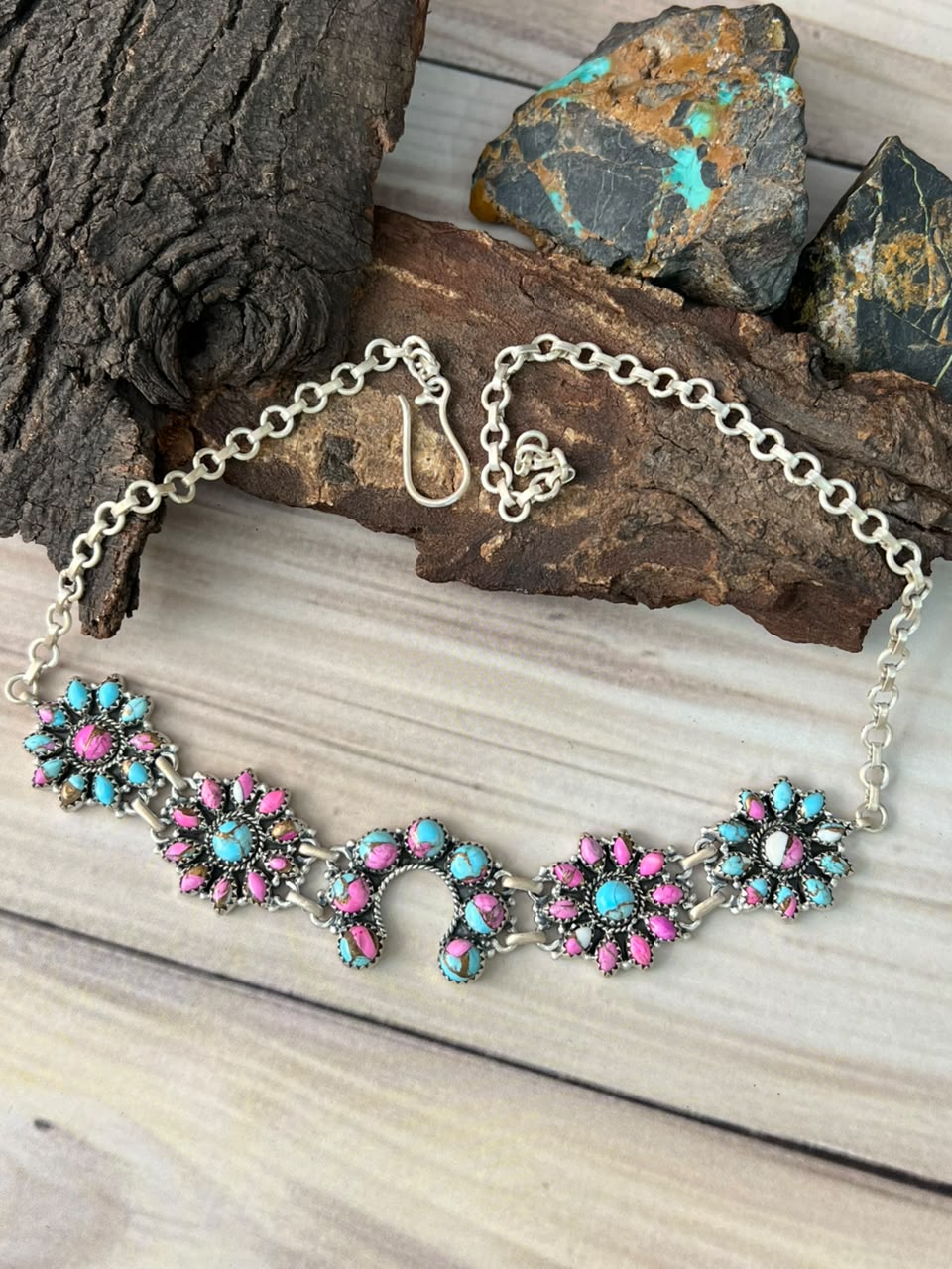 Handmade Sterling Silver Cotton Candy Choker Naja Necklace Signed Nizhoni