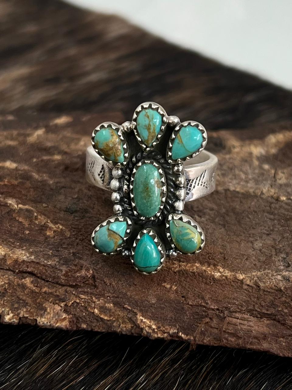 Handmade Sterling Silver Kingman Turquoise Adjustable Ring "Signed Nizhoni"