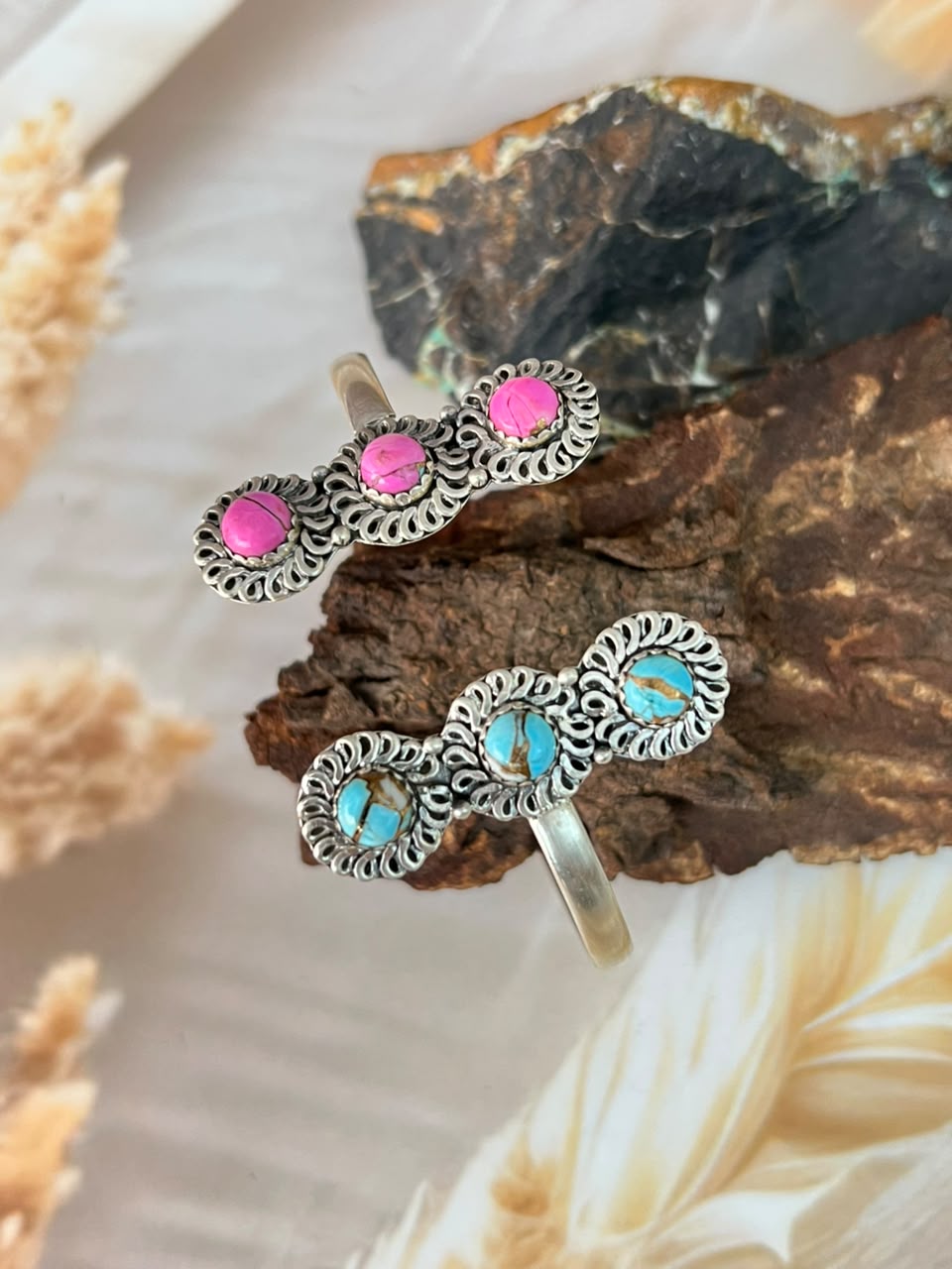 Handmade Sterling Silver Cotton Candy Cuff Bracelet Signed Nizhoni
