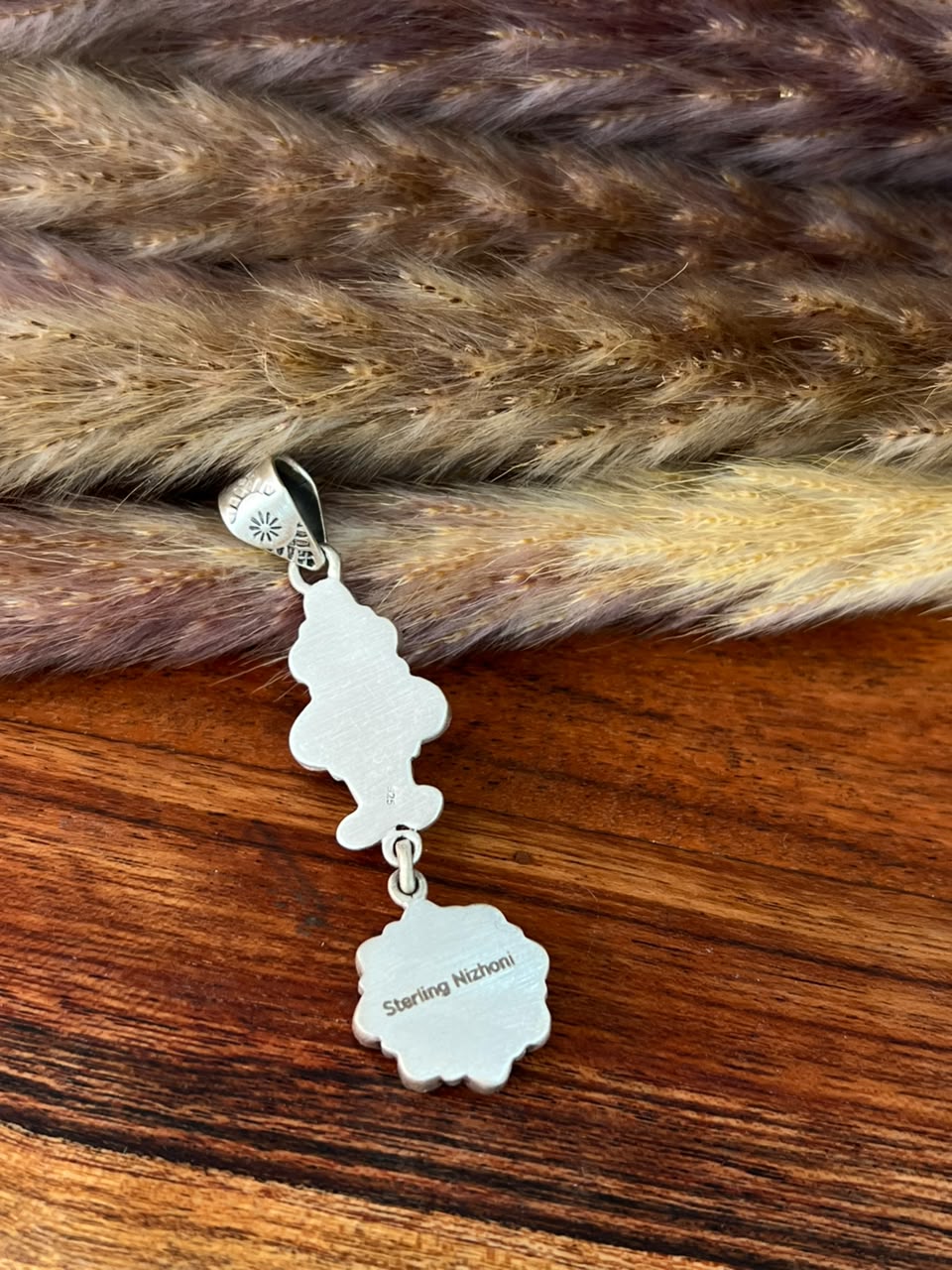 Handmade Sterling Silver Kingman Turquoise with Orange Mojave Pendant Signed Nizhoni