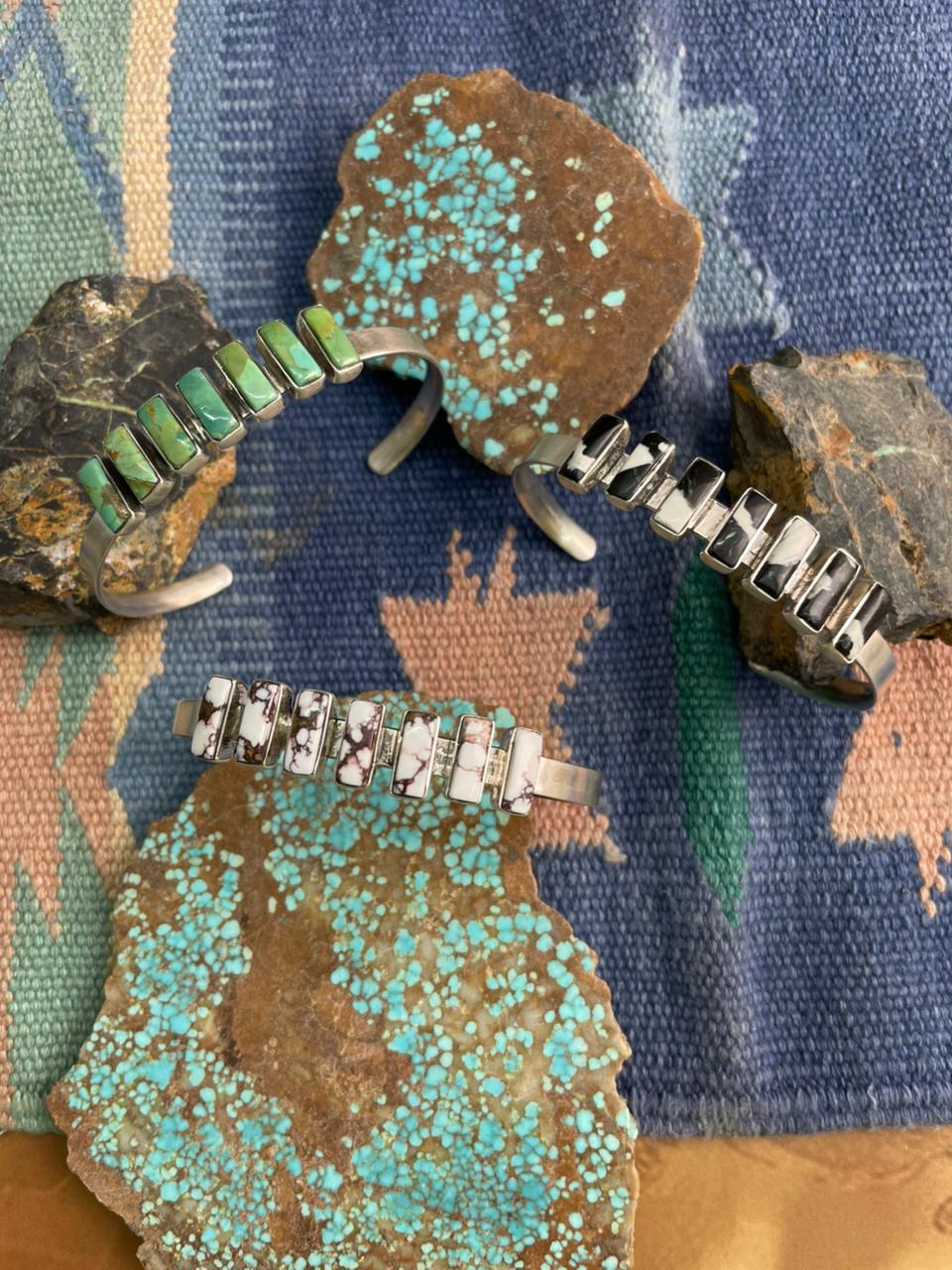 Handmade Sterling Silver Multi Stone Cuff Bracelet "Signed Nizhoni"