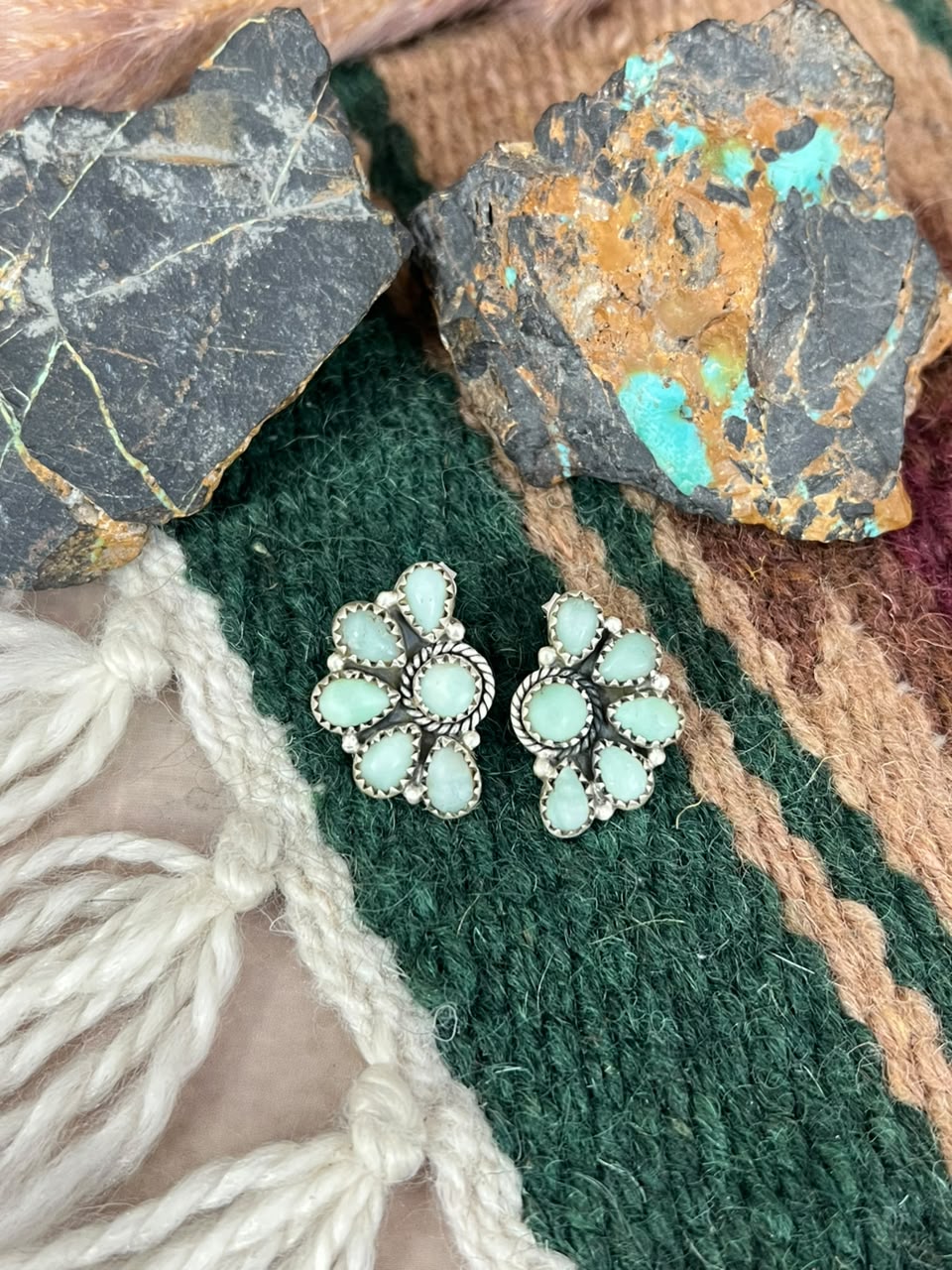 Handmade Sterling Silver Paloma Turquoise Post Studs Earrings Signed Nizhoni