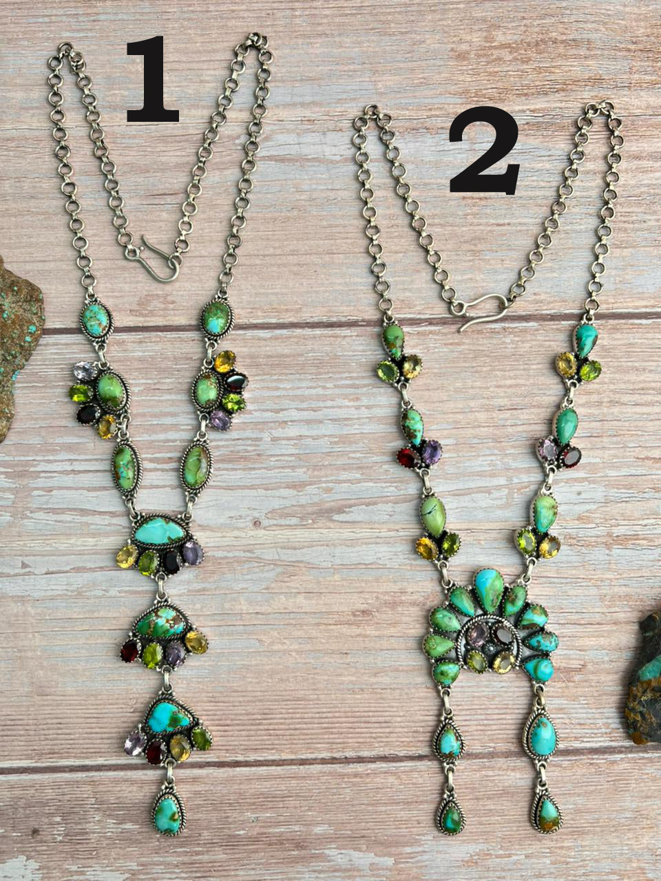 Handmade Sterling Silver Sonoran with Cut Stone Necklace "Signed Nizhoni"