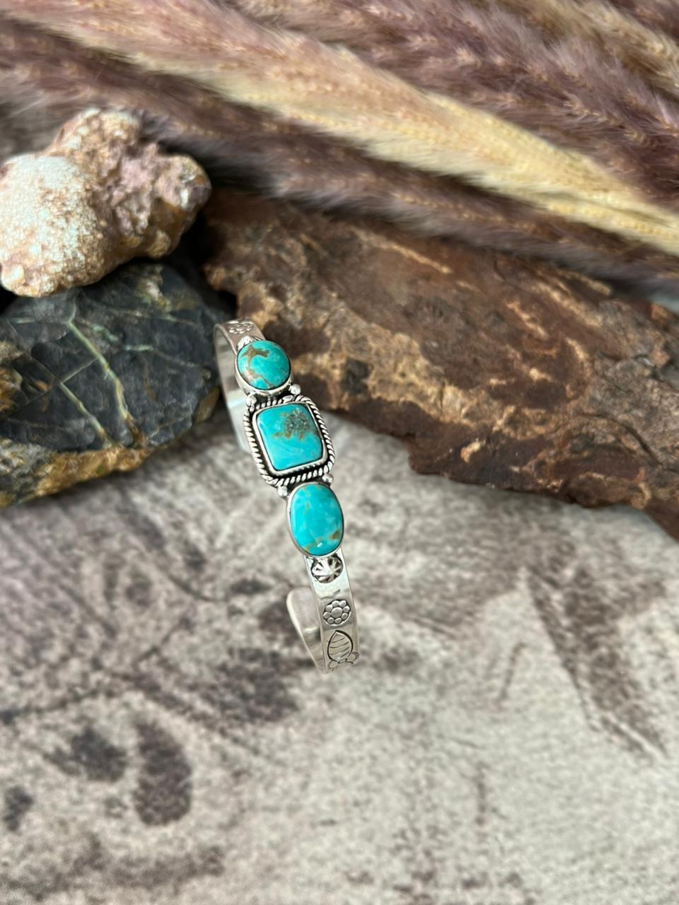 Handmade Sterling Silver Santa Maria Turquoise Bracelet "Signed Nizhoni"