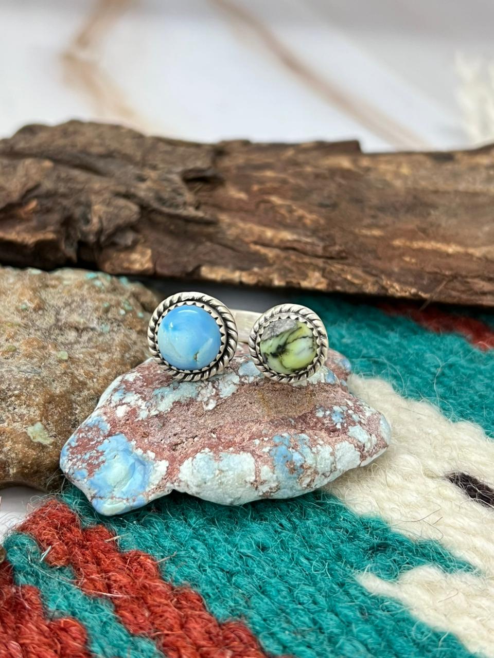 Handmade Sterling Silver Palomino with Golden Hills Turquoise Adjustable Ring " Signed Nizhoni"