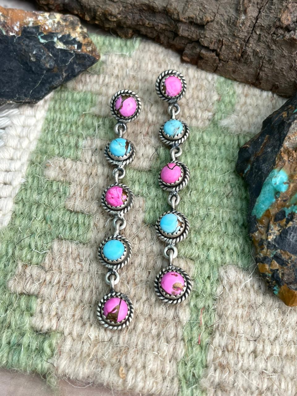 Handmade Sterling Silver Cotton Candy Post Dangle Earrings "Signed Nizhoni"