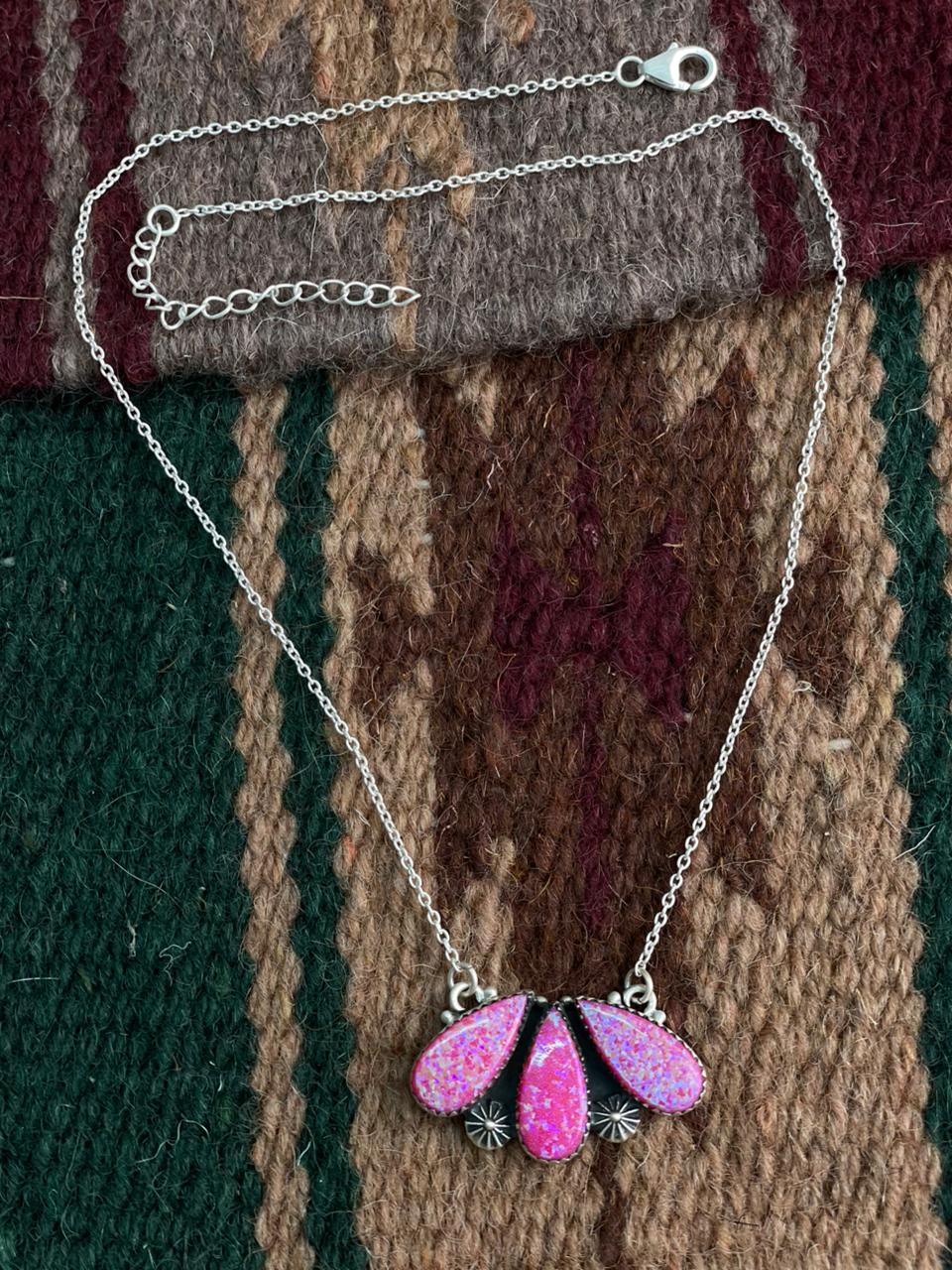 Handmade Sterling Silver Hot Pink Necklace "Signed Nizhoni"