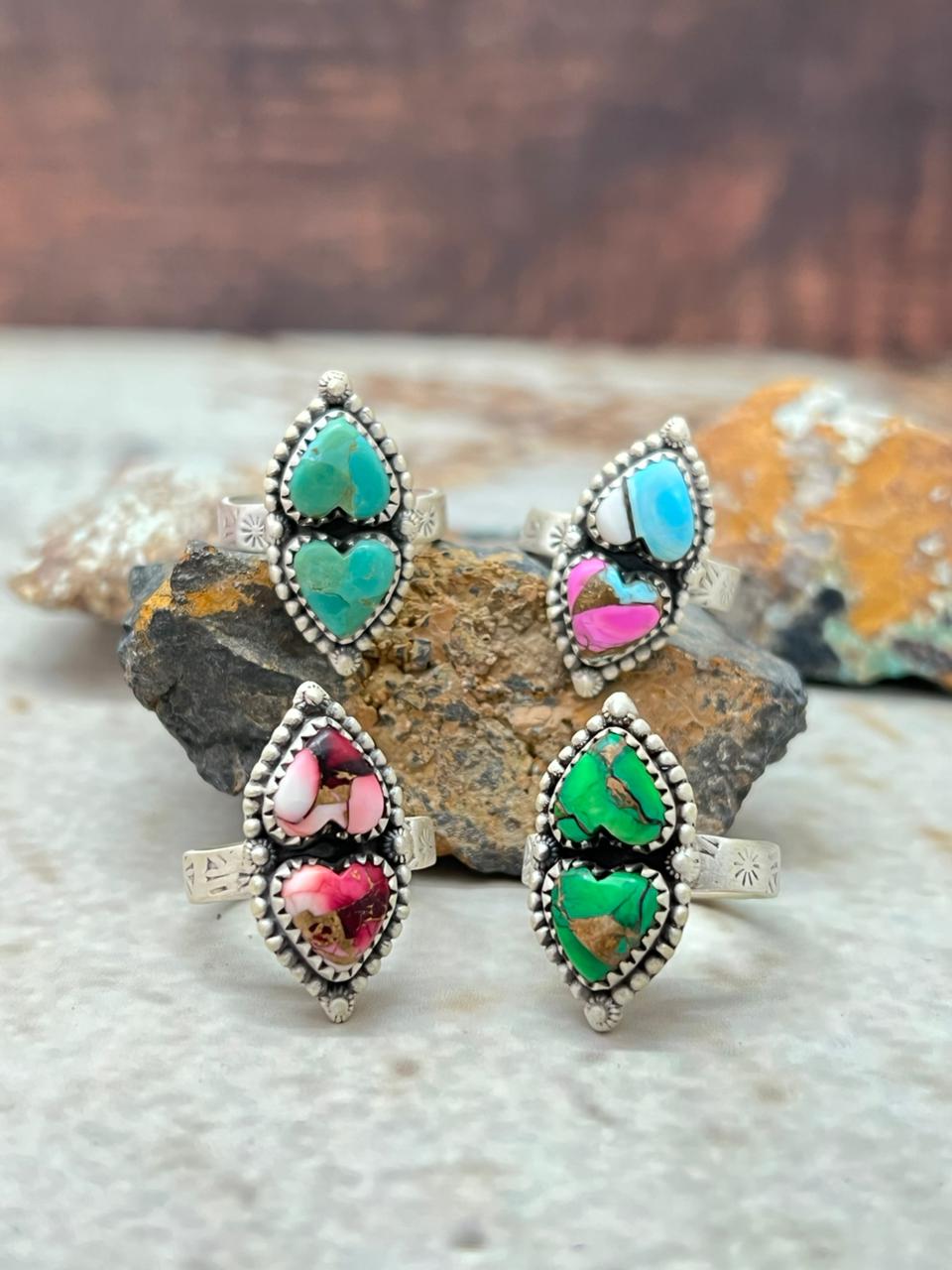 Handmade Sterling Silver Multi Stone Adjustable Ring "Signed Nizhoni"